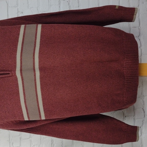 COLUMBIA Sweater XL Men's Brick  Red With Tan Stripes 1/4 Zip - Picture 3 of 11